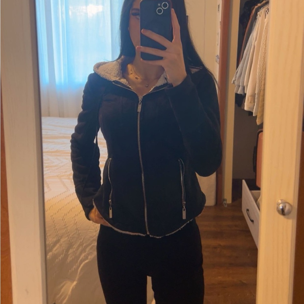 Guess Black Outerwear with Sherpa Lining